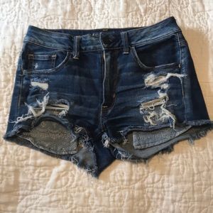 high rise distressed denim shorts